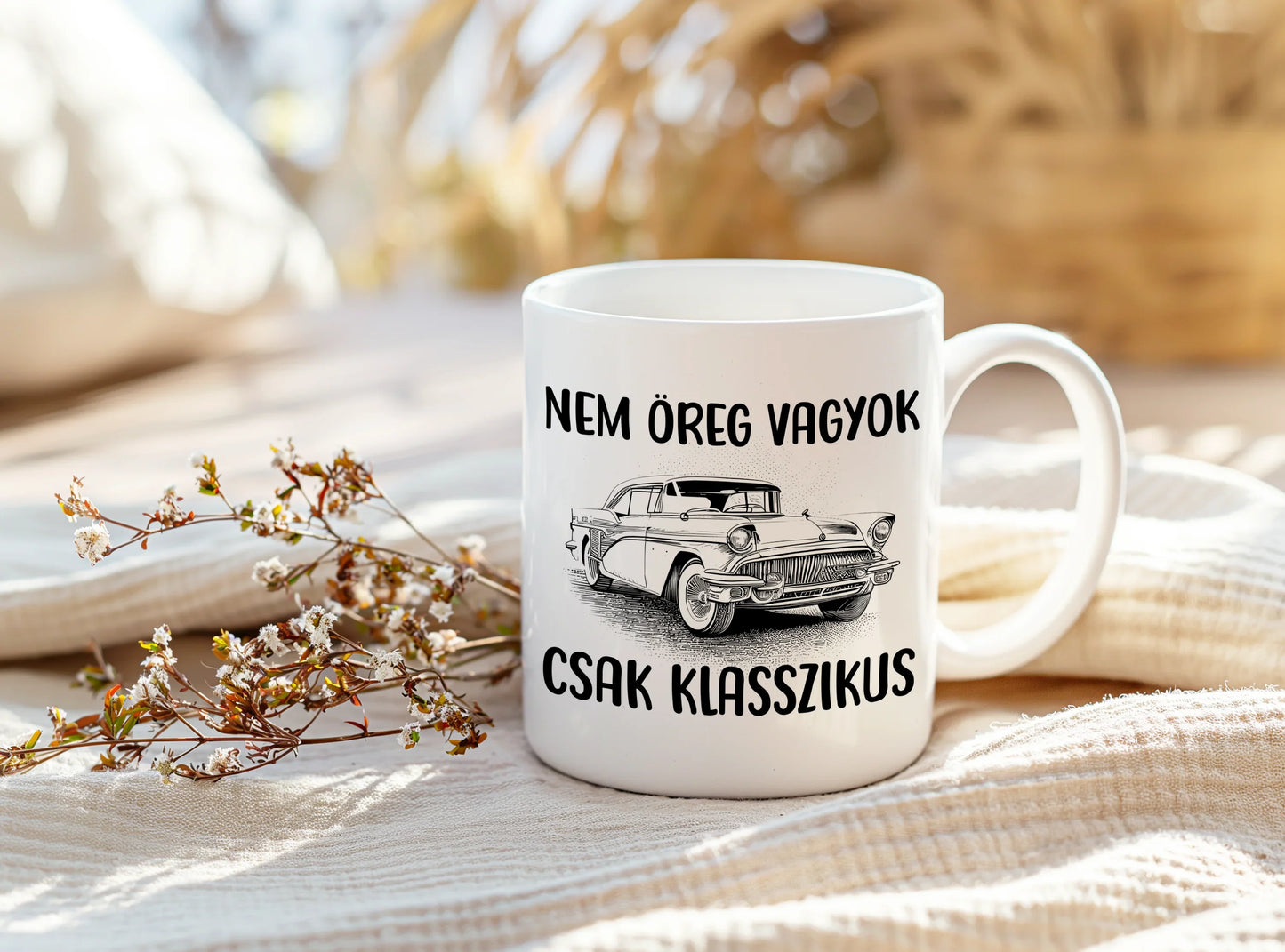 Vintage autós bögre felirattal: Nem öreg vagyok, csak klasszikus – Zsempiri, egyedi ajándék