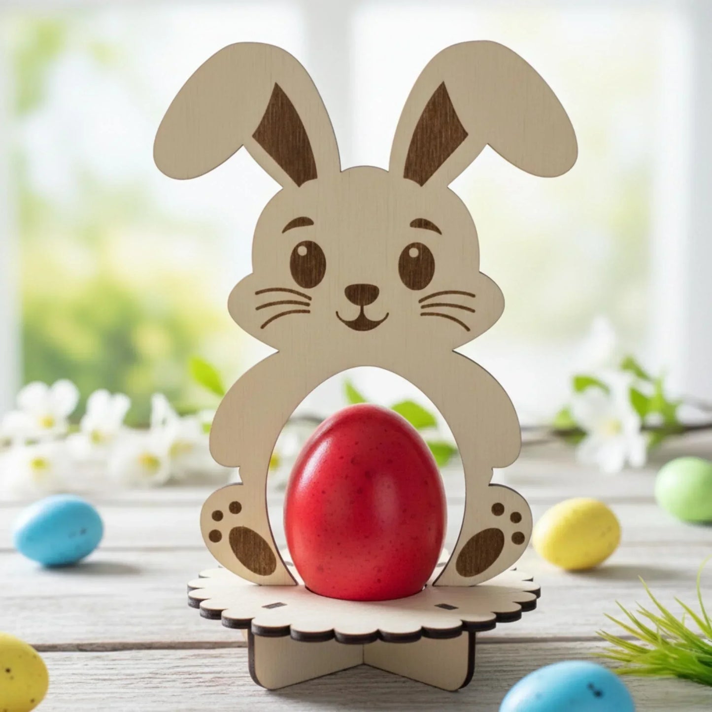 Nyuszis Fa Tojástartó — Húsvéti Asztali Dísz Gyerekeknek