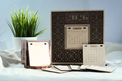 Geometrikus Fa Asztali Naptár 2026 – Cserélhető Hónapokkal