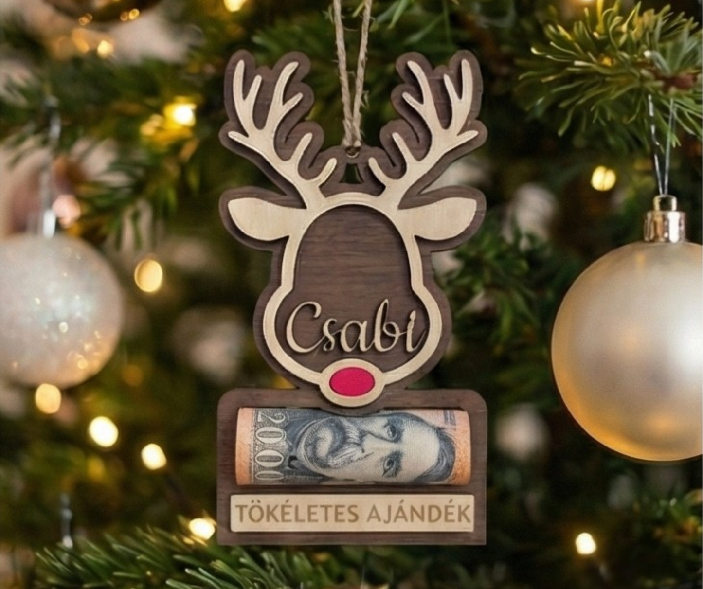 Rudolf, a Pénzátadó - Névre szóló Karácsonyi Dísz