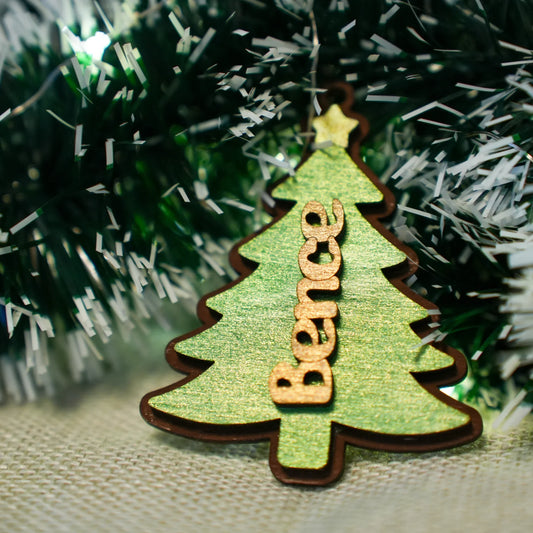 Zöld, névre szóló fa karácsonyfadísz, egyedi kézműves dekoráció, Zsempiri