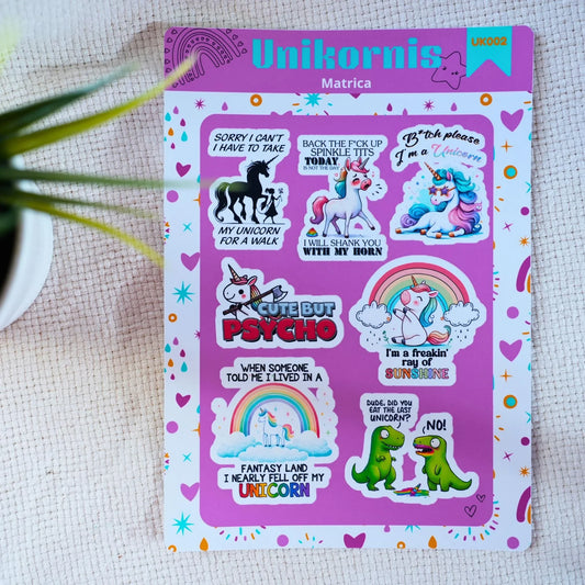 Unikornis matrica ív – Vicces angol feliratos, lila