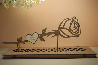 "Örök Rózsa" Díszdobozban – Kivehető & Kiállítható Fa Virág Egyedi Üzenettel